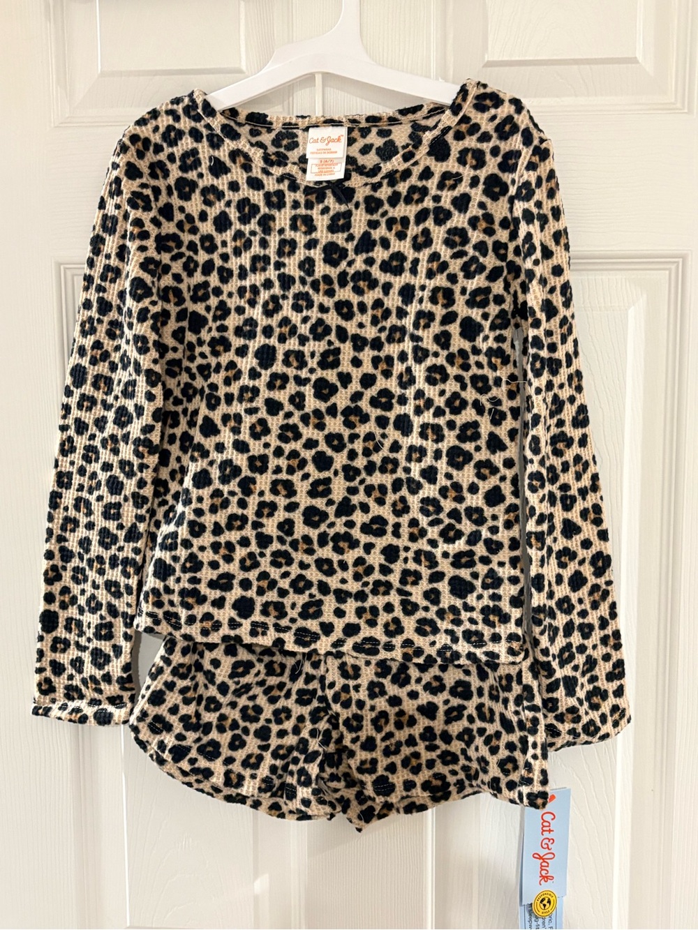 Cat & Jack Beige and Black Leopard Thermal Top & Shorts Pajama Set